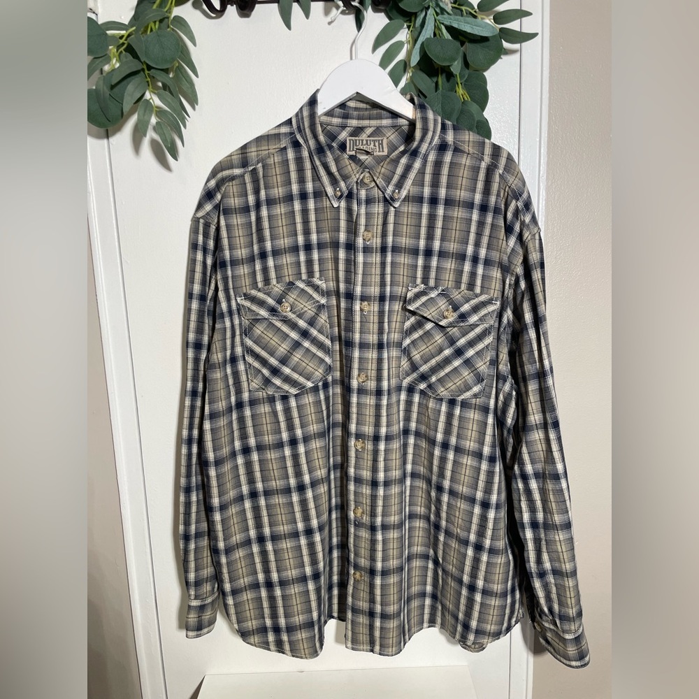 DULUTH TRADING CO Men’s 100% cotton plaid long sleeve button down shirt …